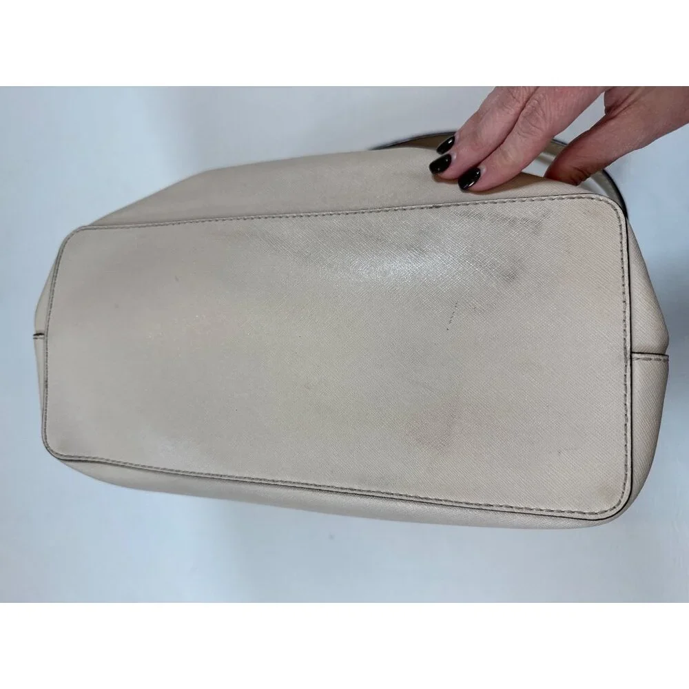 Kate Spade New York Beige Leather Crossbody Tote Handbag Gold Hardware - Picture 9 of 12